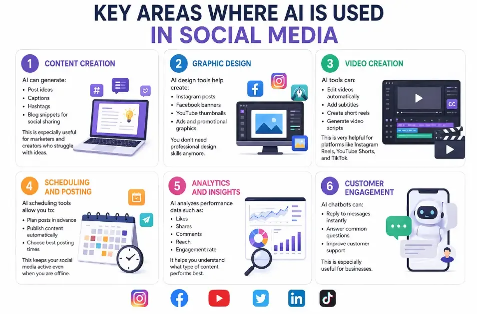 Facebook Marketing with AI: The Complete Guide 3 key-areas-ai-used-in-social-media