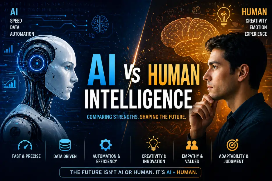 AI vs human intelligence comparison 2026 with key differences and examples