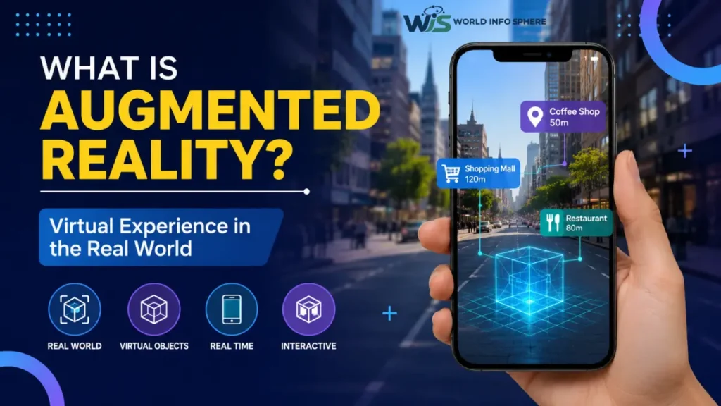 What is Augmented Reality (AR)? Meaning, Examples & Virtual World Explained 2 Augmented Reality (AR) technology explanation with virtual objects and real world interaction