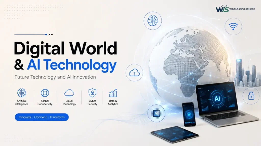 Modern future technology featured image showing the digital world and AI technology