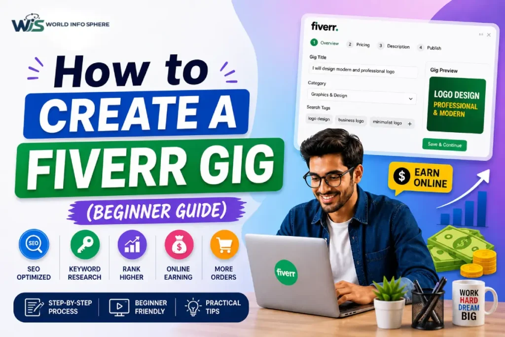 How to create a Fiverr gig beginner guide with SEO, keyword research and online earning concept